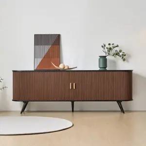 로유 라운드 원목 슬라이딩 템바보드 높은 거실장 2000