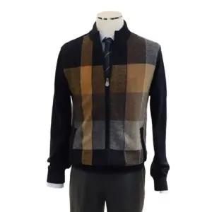 바쏘 네이비 체크 집업 가디건 LYWCWA88