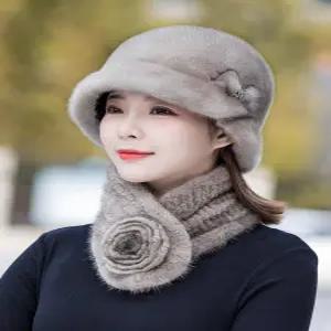 여성 밍크모자 중년 할머니 벙거지 겨울 버킷햇 엄마 장식