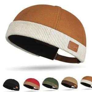여성 와치캡 남자 코듀로이 남녀공용 남성 와치캡 숏비니 겨울 가을 패치워크 피싱 도커 라벨 패치 레더