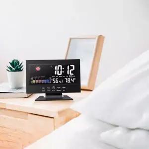인테리어 탁상 시계 알람 날씨 정보 디지털 탁상 시계 생활 스탠드형 온습도계 온습도 습도계 무소음 달력