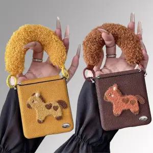 갤럭시 z플립 7 6 5 말 자수 뽀글이 털 스트랩 케이스