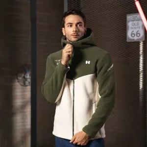 험머 H1 남성 그래픽 로고 보아 플리스 본딩 후드 자켓 카키
