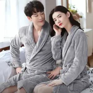 극세사 목욕 가운 두꺼운 따뜻한 남녀공용 겨울 샤워 가운 수면 부드러운 세트 웨어 잠옷