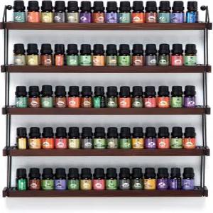 JACKCube 디자인 에센셜 오일 진열대 벽걸이 블랙 메탈과 우드 네일 폴리쉬 페인트 홀더 랙 정리함