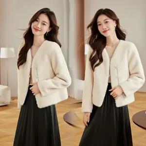 EAMT 여성자켓 프렌치 숏 코트 추동 밍크라이크털 루즈핏 캐주얼 도톰 퍼 상의 YJ4