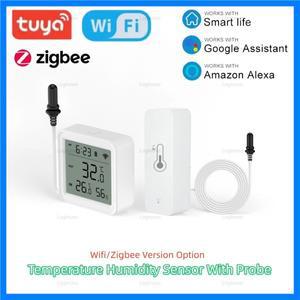 외부 프로브가있는 Tuya 온도 습도 센서 냉장고 용 스마트 홈 WiFi/Zigbee 습도계 물 풀 온도 조절기 알람