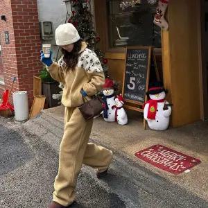 [메이블루]플라워 배색 플리스세트