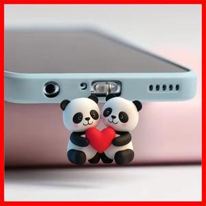 러브 하트 커플 팬더 먼지 방지 플러그 2D 아크릴 폰 펜던트 아이폰 C타입 충전 포트 커버