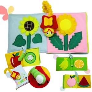 리틀캐빈 미니북 헝겊책 (꽃 과일) 감각놀이 손인형 촉감책 유아 학습교구 돌아기