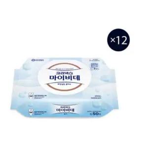 마이비데 퓨어 캡형 50매 X 12팩 물티슈 크리넥스 화장지 클린케어 화장실용 천연펄프 엠보싱 436080