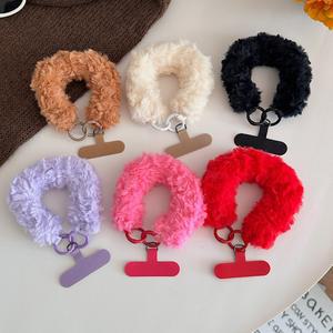 호환 가을 겨울 따뜻한 손목 휴대폰 스트랩 트렌디한 가방 플러시 두꺼운 끈 액세서리 낙하 방지 컬러 짧은 휴대폰 스트랩