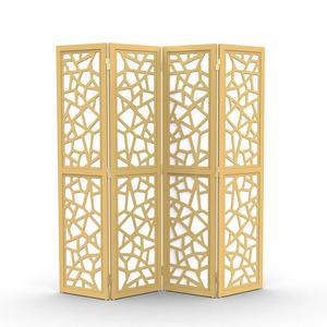 VINGLI 70인치 H룸 칸막이, 부직포 프라이버시 스크린, 실내 칸막이 벽 현대적인 독특한 패턴의 독립형 힌지 공간 분리기(골드, 4 패널)