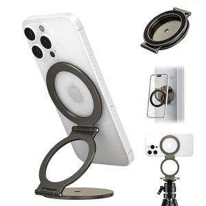 [미국배송] MAGSAFE용 듀얼 마그네틱 휴대폰 홀더 1/4인치 나사 삼각대 마운트 어댑터 킥스탠드가 있는 체육관 자석 스탠드 아이폰호환 16 PRO MAX 15 14 13 12 MAGSAFE 케이스 휴대폰용