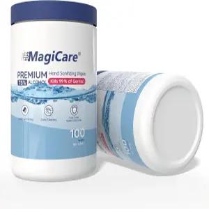 MagiCare 75 대형 알코올 물티슈(통 2개) - 손 소독 물티슈 무향 프리미엄 가정 교실 캠핑 2 100ct