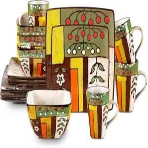 홈브이에스 스톤웨어 장인 핸드메이드 봄 정원 16개 반응성 유약 식기 세트