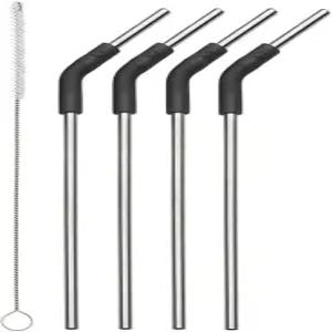 S well 스테인리스 스틸 빨대 세트 플렉시 넥과 청소 브러쉬가 포함된 4개 포함 BPA 프리