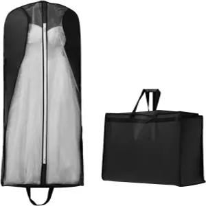 2개의 초대형 신부 가운 의류 가방 - 포켓 접이식 휴대용 여행용 원피스 커버(브라운 블랙 63인치)
