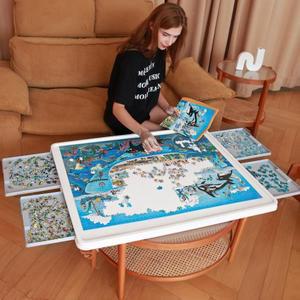 1500개 회전 퍼즐 보드 - 35x27 대형 휴대용 부드러운 서랍형 보관 성인/크리스마스용 청소가 쉬운 내구성