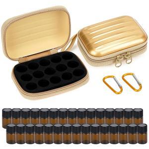 [미국배송] 빈 2ML 바이알 30개가 들어 있는 BIIANGE 2PCS 미니 에센셜 병 케이스 용 여행 보관 정리함 가정용 및 야외용 컴팩트 아로마테라피 홀더(15개 슬롯 골드)