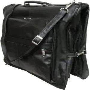 남성 오크스트리 블랙 가죽 의류 가방 여행용 출장 주말 휴가용 행거 루프 어깨끈과 신발 포켓 내구성이