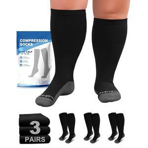여성용 압박 양말 와이드 송아지: 간호사, 임산부, 남성, 비행, 여행용 u2013 3켤레(XXL-7XL)용 플러스 사이즈 20-30mmHg 의료 지원 스타킹