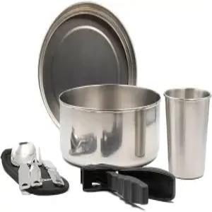 커버가 있는 1인용 스테인리스 스틸 캠핑 세트