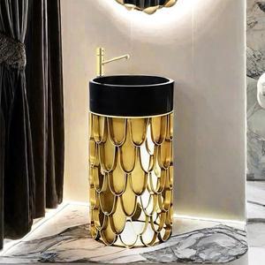 라포식 가벼운 고급 대리석 기둥 세면대 바닥에서 천장까지 주택 디자이너 스테인레스 스틸 물고기 비늘