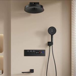 라포식 브러시드 골드 온도 조절 욕실 샤워 수도꼭지 벽 욕조 및 세트 믹서 빗물