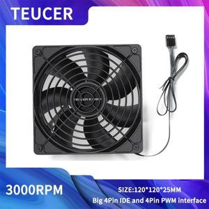 TEUCER B12025 고속 전자 케이스 팬 120MM 3000PRM 대형 풍량 PC BTC 마이닝 섀시 광부 팬용 4Pin PWM