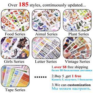 로바식 4시트 일본어 스티커 Scrapbooking House Shop 음식 Washi 종이 일기 문구 10.5x15CM