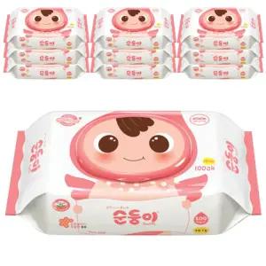 순둥이 베이직 대용량 휴대용 무향 유아물티슈 캡형 55g 100매 10개