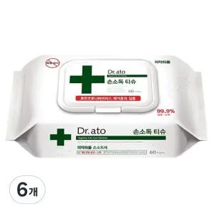 닥터아토 손소독 대용량 휴대용 물티슈 캡형 60매 6개