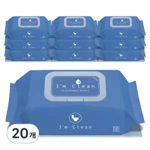 아임클린 저자극 대용량 휴대용 비데 물티슈 캡형 60g 100매 20개