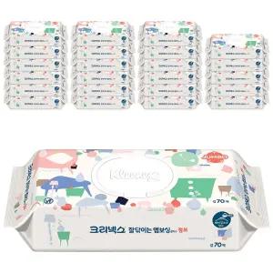 크리넥스 잘닦이는 대용량 휴대용 엠보싱 점보 물티슈 캡형 70매 24개