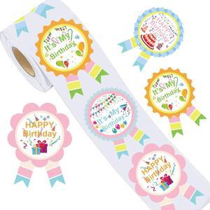 로바식 생일 축하 라벨 어린이 선물 스티커 4가지 디자인 내 휴일 봉투 200개 2.7  3.8인치