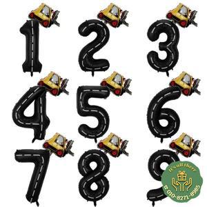 40인치 숫자 레이싱카 풍선 미니 굴착기 믹서 트럭 지게차 크레인 풍선 테마 파티 용품 소년 생일 파티 선