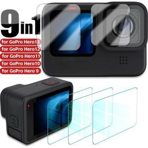고프로호환 히어로 13  12  11  10  9  블랙 HD 투명 강화 유리 필름  9 in 1 스크린 보호대