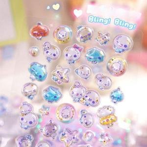 로바식 귀여운 작은 물방울 3D 접착 스티커 핑크 블루 토끼 투명 휴대폰 케이스 장식