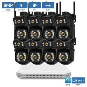 PTZ 와이파이 카메라 키트, 듀얼 렌즈 IP 스마트 홈, ICSEE 앱, 나이트 비전, NVR, 야외, 8CH 무선 CCTV 시