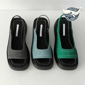 [하프클럽/]편안한 캔버스 슬링백 샌들 소프트컬러 플랫