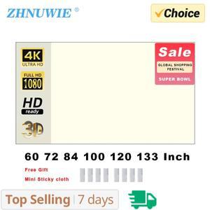 ZHNUWIE 프로젝터 스크린 흰색 그리드 안티 라이트 16:9 60 72 84 100 120 133 홈 시어터 용 반사 천