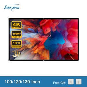 Everycom 프로젝터 스크린 100 120 130 인치 반사 흰색 그리드 가정용 휴대용 소프트 용 안티 라이트 커튼