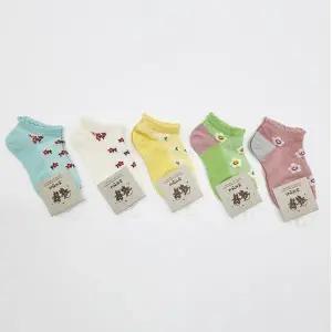 여자 어린이 예쁜 플라워 패턴 레이스 양말 5켤레