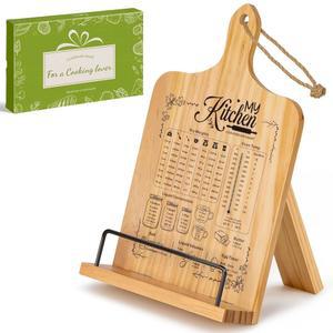 주방 카운터용 PUERSI 요리책 스탠드, 계량 변환 차트가 있는 나무 레시피 책 홀더, 조절 가능한 요리책 스탠드, 요리 애호가를 위한 주방 선물
