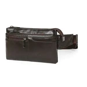 [하프클럽/]가죽 힙색 남자 여행 보조 슬림 크로스 가방 브라운