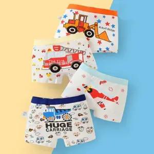 [하프클럽/]여름 색상 남아 사각 팬티 4개 중장비 디자인 아동 속옷