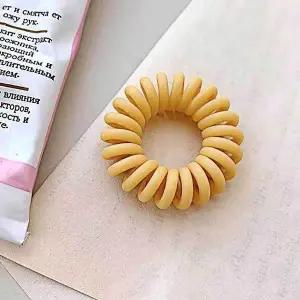 전화선 옐로우 무광 헤어끈 머리묶기 스프링