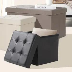 간이 수납의자 정리함 레더스툴 사각 디자인 화장대의자 (WFKBJLF)