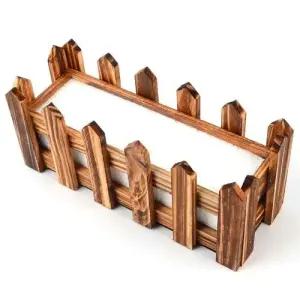 사각 원목 울타리 브라운 중형 조화용 울타리 화분 WFFQT45